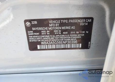 2014 BMW 328I z USA, uszkodzony, nr VIN WBA3A5G56ENP30396